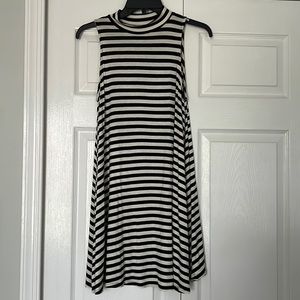 Soprano Sleeveless Mock Neck Striped Jersey Swing Dress